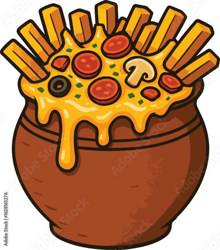 Matka Fries - Pizza Fries Vector Icon