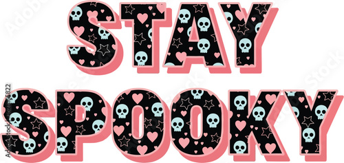Stay spooky halloween design with skulls hearts and stars vector