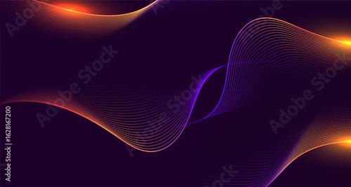 Colorful neon wave lines on dark abstract background	

