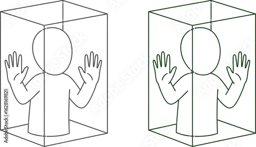 Person trapped in box illustration concept of confinement and fear