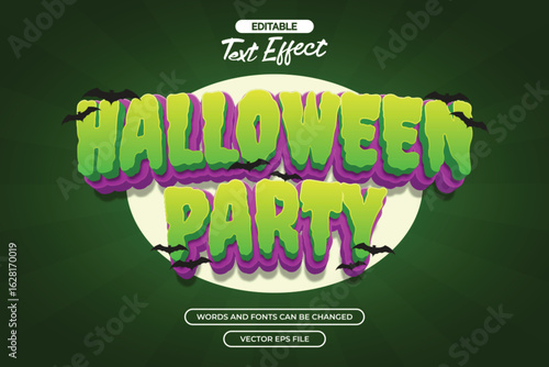 Halloween party editable text effect with bat silhouette decoration and with purple background