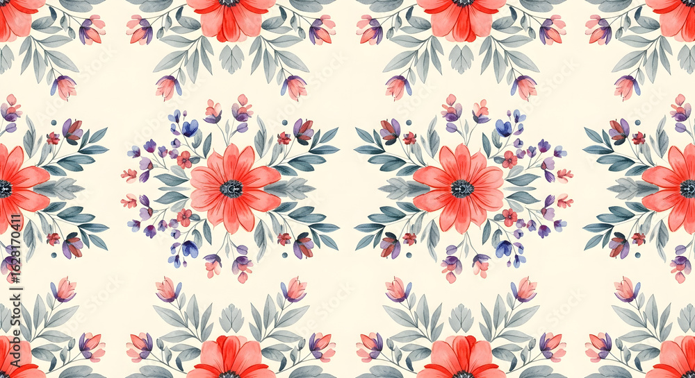 Fototapeta premium Vintage-Inspired Floral Pattern with Delicate Leaves