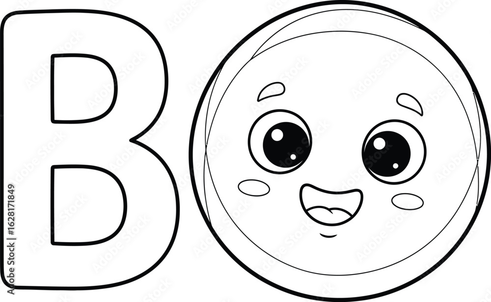 Fototapeta premium Coloring page boo kawaii halloween vector illustration outline