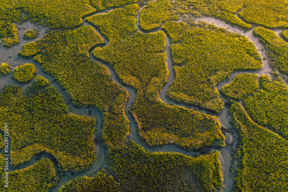 Obraz premium Sunset over Horseshoe Creek Marsh and Bohicket Creak