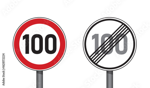 traffic signs set speed limit 100 isolated vector illustration