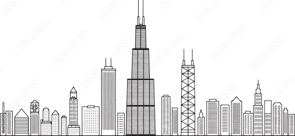 Obraz premium Chicago Skyline A Detailed Illustration of the Windy City's Architectural Marvels