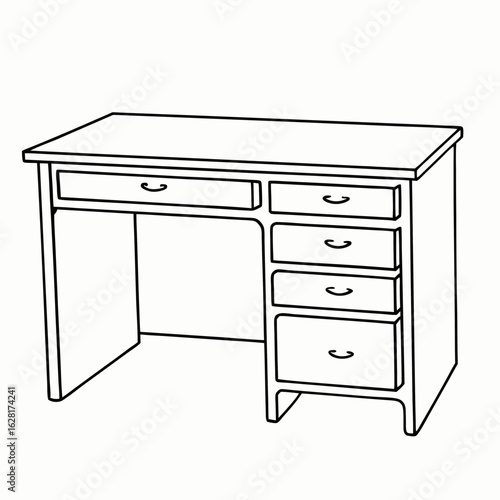 Wooden office desk with drawers and keyboard tray for home workspace organization