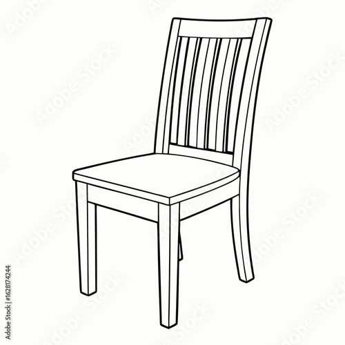 Wooden dining chair with slatted back design for comfortable seating and modern interior with copy space; stylish furniture