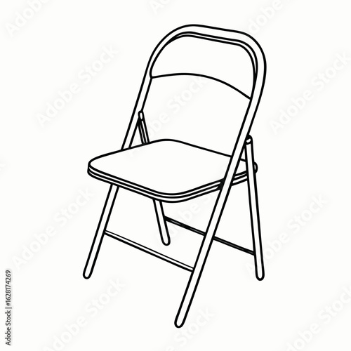 folding chair with metal frame and canvas seat in clean line icon style; angled view of portable chair used for events or compact seating