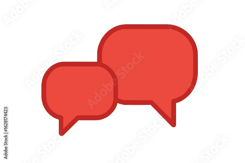 Red chat message bubbles icon set, flat speech balloon template, blank dialog symbol for messaging app, social media comment, feedback or conversation sign, transparent background vector illustration
