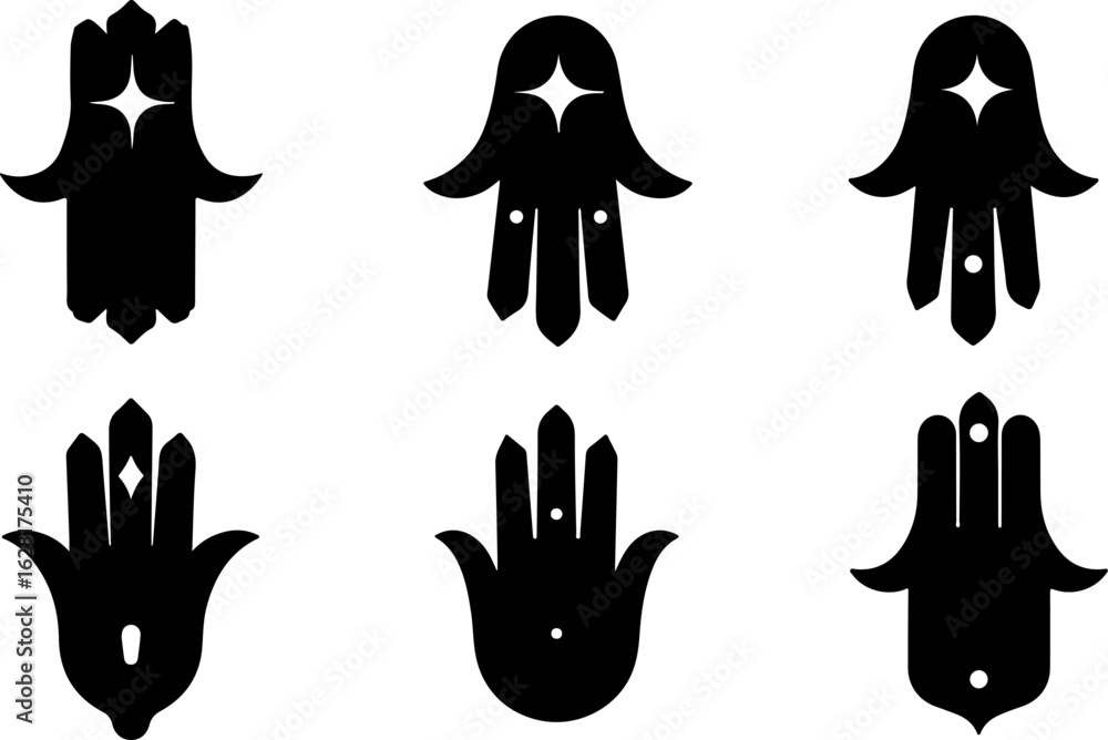 Fototapeta premium Hamsa Symbol Set hand of miriam, vector bundle