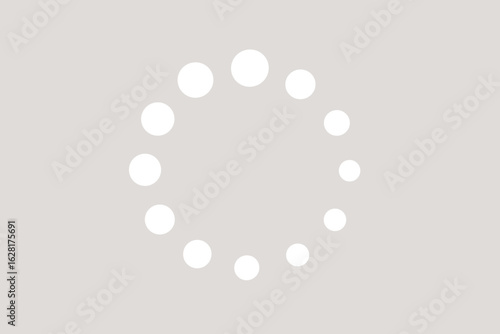 Loading spinner animation wheel progress indicator buffering symbol. White circular dots rotating preloader. Vector UI interface element web app design minimal clean style