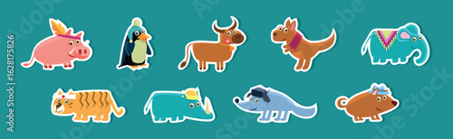Cute Animal Character with Pretty Snout Sticker Vector Set