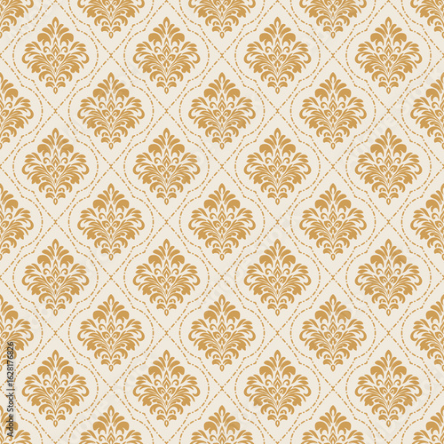Gold damask vector pattern in elegant style with seamless damask vector background and classic damask vector design