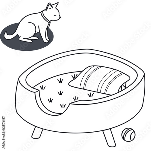 Cozy Cat Haven: A serene monochrome depiction captures the tranquil moment as a domestic feline finds comfort within a hammo