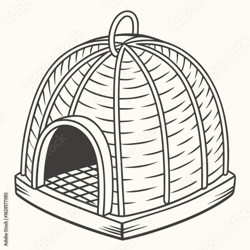 Cozy Pet Home: A quaint and inviting pet house, meticulously crafted with woven materials, offers a secure and snug sanctuary for a small animal. Designed with both comfort and style in mind.
