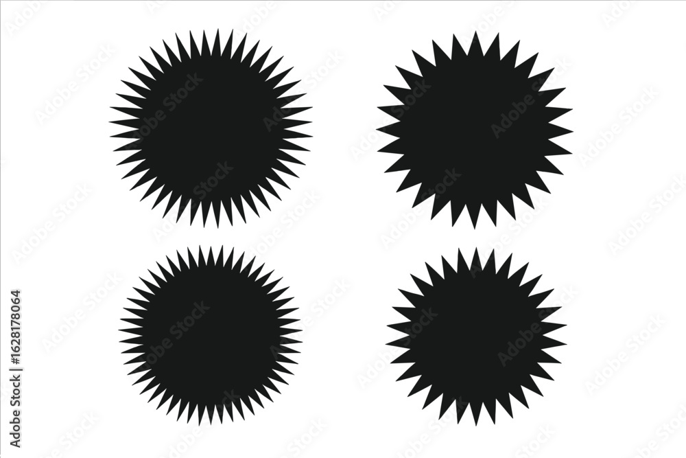 Fototapeta premium Spiky circle vector set starburst badge collection jagged round shapes graphic design elements decorative burst icons explosion rays abstract forms