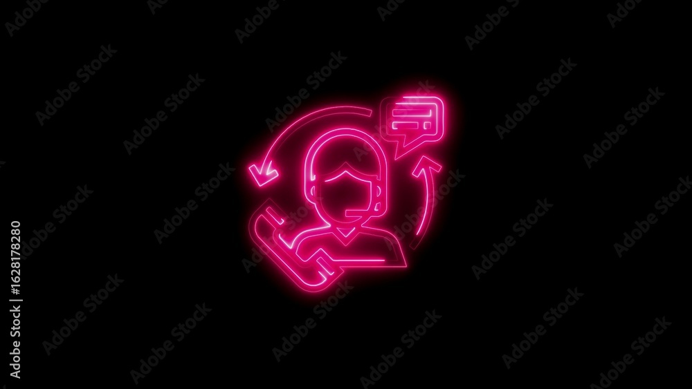Fototapeta premium Neon customer service representative contacting support with glowing arrows