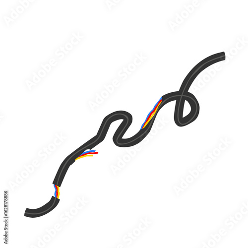 Illustration of broken and damaged cables. Illustration of a black cable. Flat design of a damaged cable