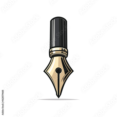 Vector fountain pen illustration with bold black outline in solid color style no gradients clean flat design isolated on white background