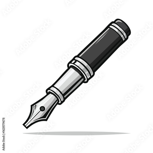 Vector fountain pen illustration with bold black outline in solid color style no gradients clean flat design isolated on white background