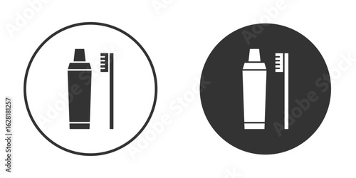 Toothbrush and toothpaste icon concept, simple flat design. Clipart vecot in black colors