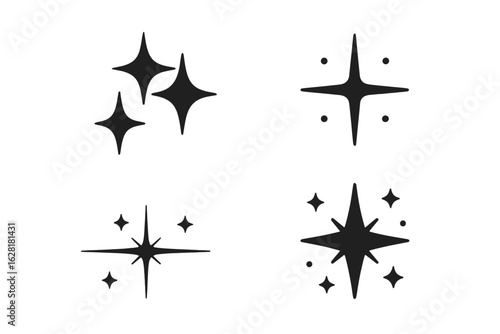Wallpaper Mural Sparkling stars starburst twinkle sparkle vector icon set collection black silhouette festive magical celebration design elements graphics decoration party Torontodigital.ca