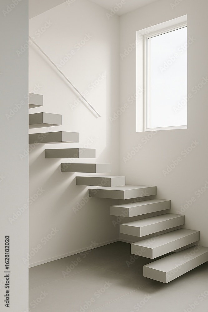 Fototapeta premium Modern minimalist floating staircase with clean white design