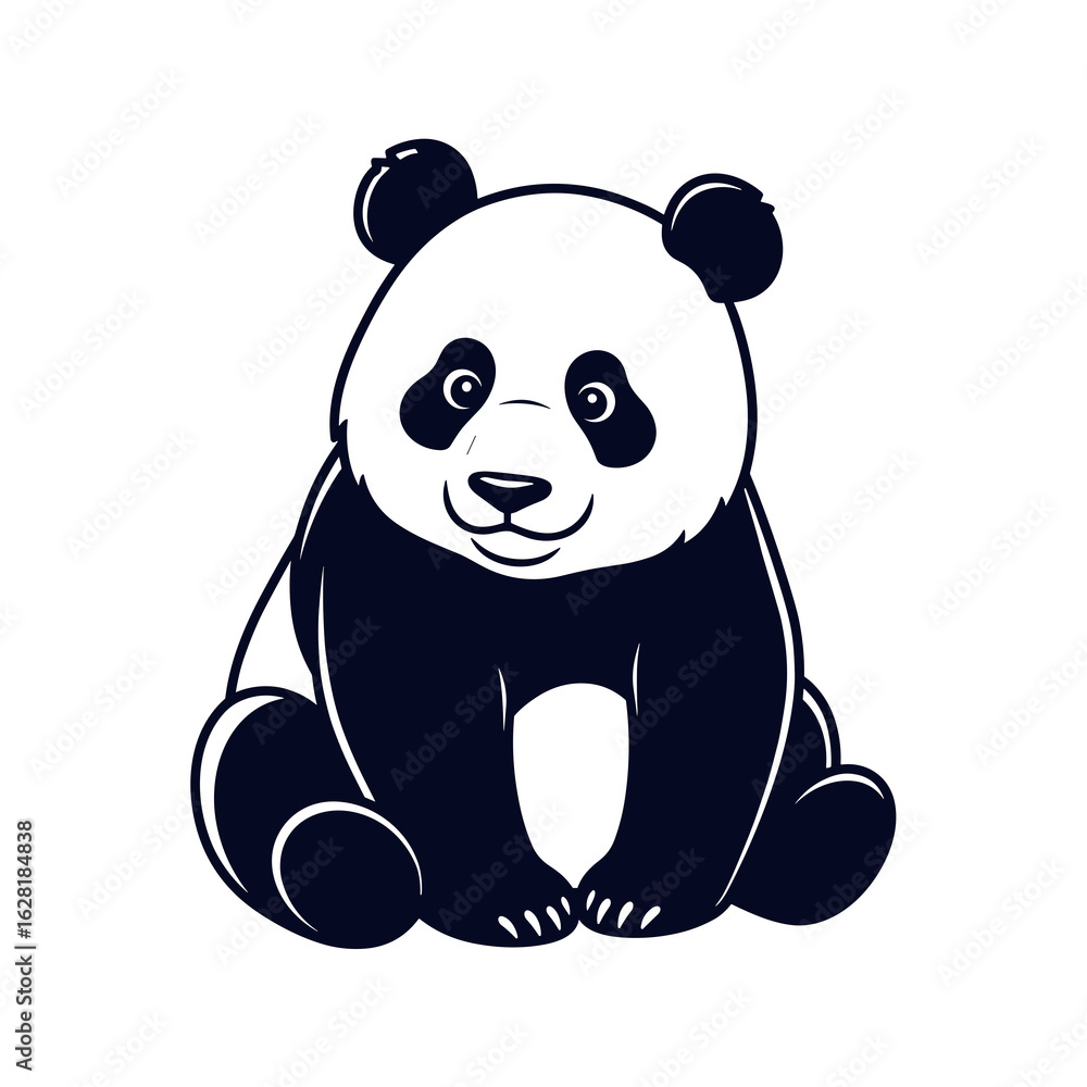 Fototapeta premium Cute Panda Sitting and Smiling in a Whimsical Style Illustration