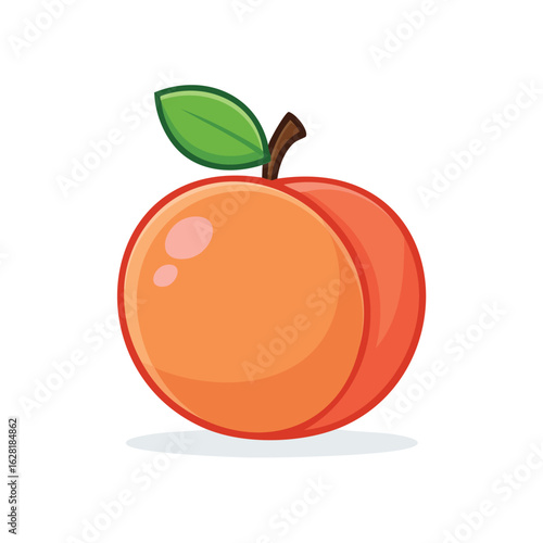 Flat Vector Illustration of Whole Peach Fruit in Emoji Style with Clean Lines Solid Color and Thick Black Outline Sticker Design