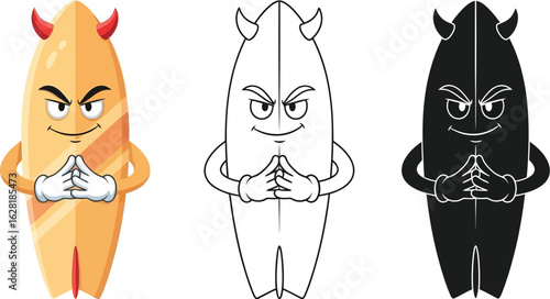 Devil surfboard cartoon character vector illustration design vector