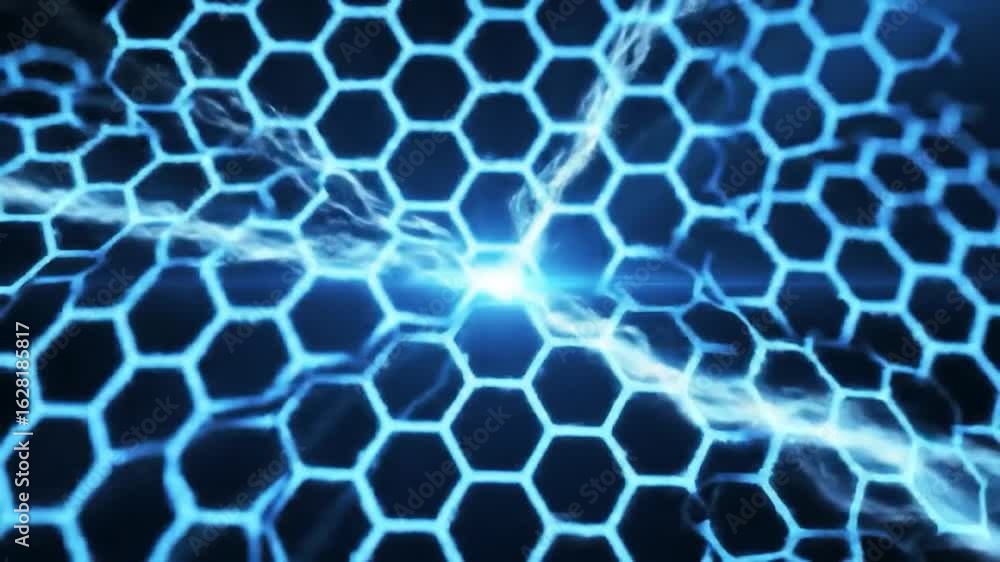 Abstract hexagonal grid with glowing blue lines
