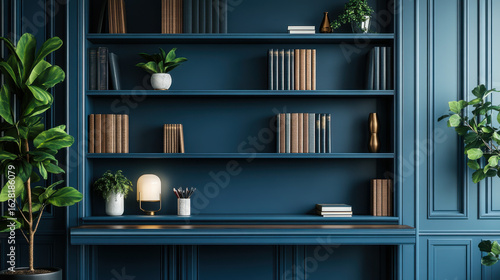 Beautiful Blue Modern Home Office Wall Shelving