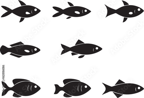 Set of black fish silhouette icons