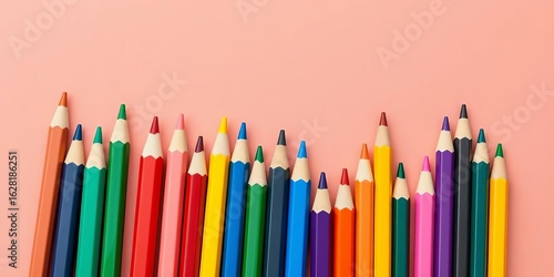 Assortment of colorful school pens neatly arranged on vibrant background,   pattern,   organized