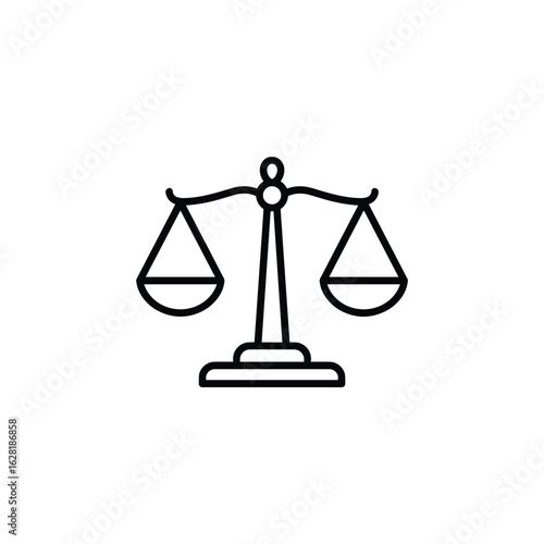 Black outline of a balanced scale on a white background justice legal