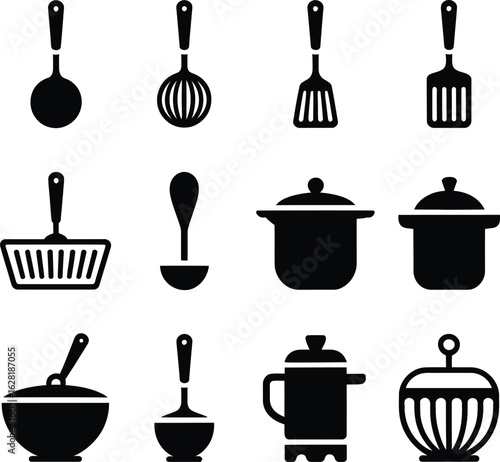 Kitchen Utensils Icons Set Cooking Tools And Cookware vector illustration