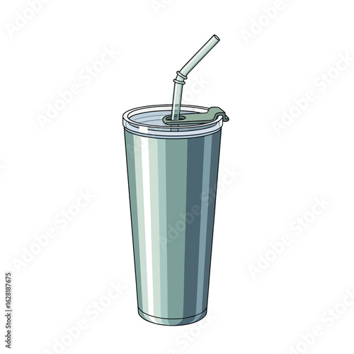 A stylized illustration of a modern, insulated tumbler with a straw.