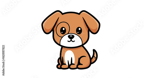 A cartoon-style illustration of a cute, brown puppy sitting and looking forward with a white background.