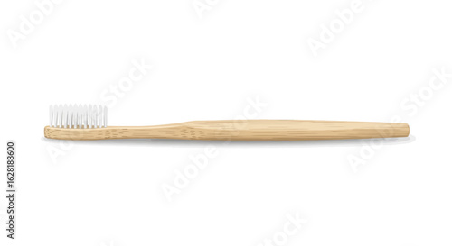 An eco-friendly natural bamboo toothbrush with white bristles, horizontally isolated on a clean white background.