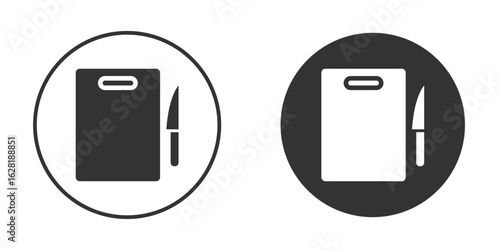 Cutting board and knife icon concept, simple flat design. Clipart vecot in black colors