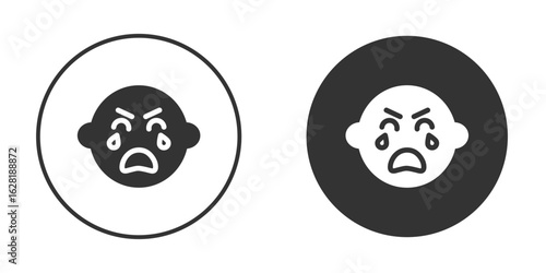 Crying baby icon concept, simple flat design. Clipart vecot in black colors