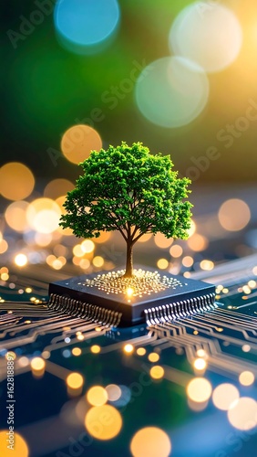 Small tree on chip, glowing lights