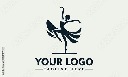 Silhouette of a ballet dancer in a flowing dress, gracefully posed on one foot.