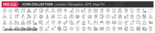 Big icons collection. Containing Location, Navigation, GPS, Map Pin. Thin line style series icon