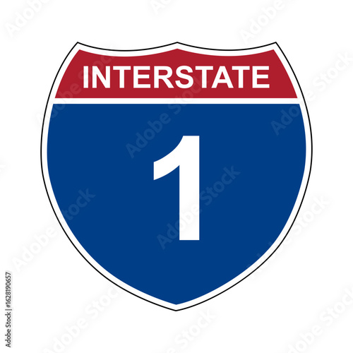 Interstate 1. Interstate highway sign. Road number. Signpost indicating route numbers in the U.S. Interstate Highway System. Even numbers run west to east. Odd numbers run north to south.