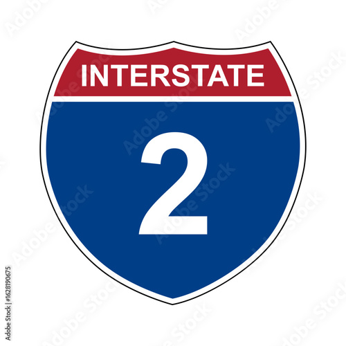 Interstate 2. Interstate highway sign. Road number. Signpost indicating route numbers in the U.S. Interstate Highway System. Even numbers run west to east. Odd numbers run north to south.