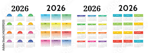 Set of calendars for 2026 isolated on a white background