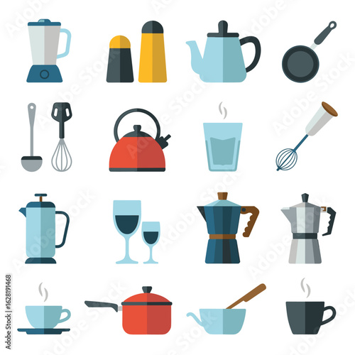 Flat Design Kitchen Utensils and Drinkware Collection cooking appliance