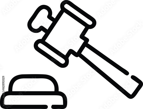 Gavel Icon: Legal Justice Symbol, Court Auction Illustration, represents authority, judgment, and the finality of decisions in courtrooms and auctions